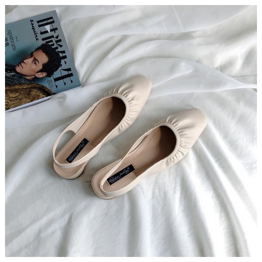 Slingback sandaler kvinder slip on mule sko kvinder rund tå lav hæl sko mærke lavvandede plisserede sandal mules slides: Beige / 8.5