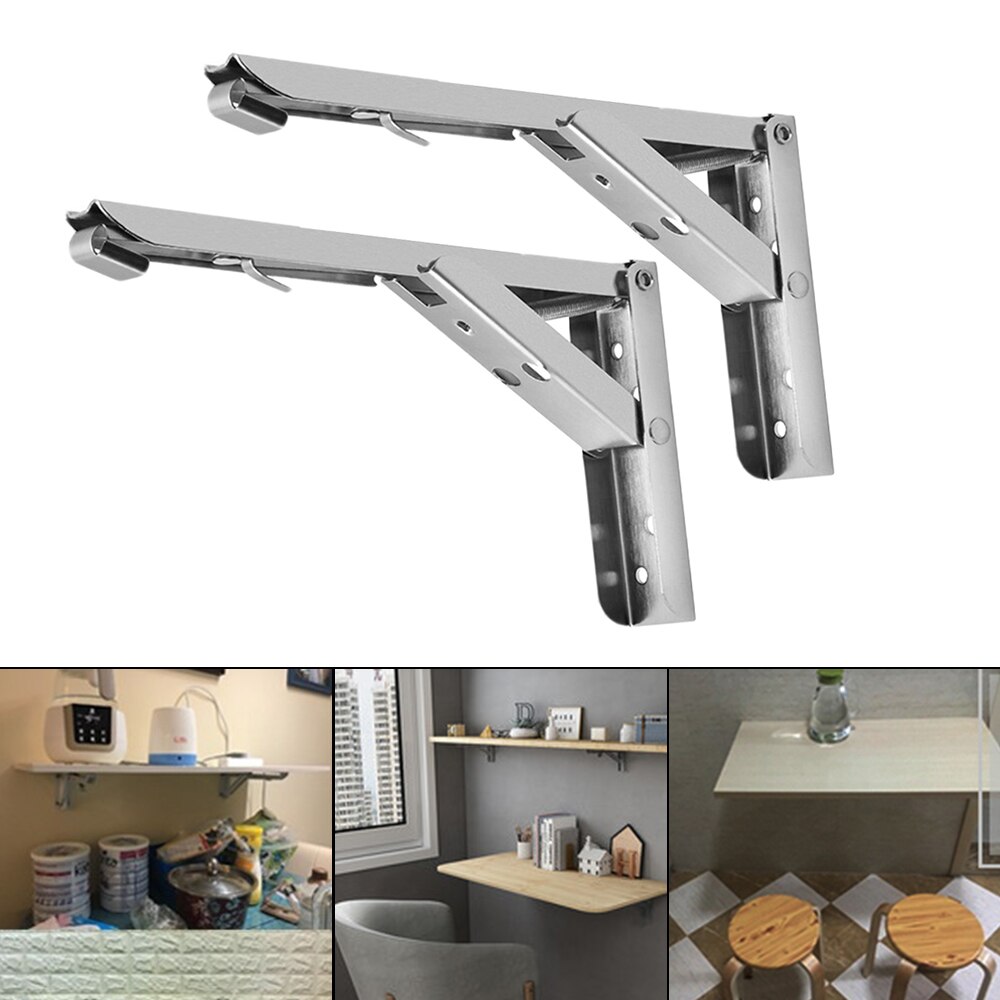 Triangle Table Shelf Bracket Heavy Support 2pcs Wall Mounted Stainless Steel Folding Angle Bracket 8-12 Inch