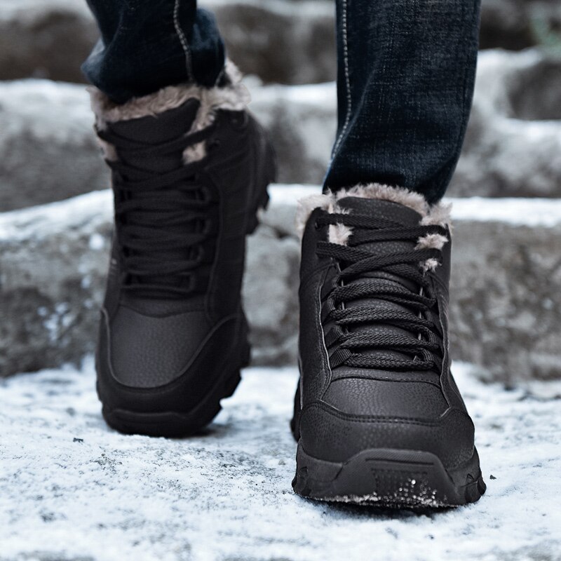 Leren heren laarzen winter met bont super warme sneeuwlaarzen heren winter werk casual schoenen sneakers hoge rubberen enkellaarsjes heren