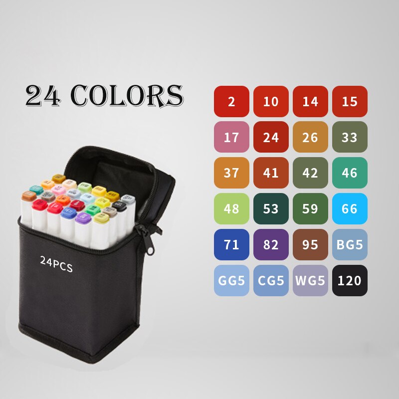 12/48/80/168 Touch Riancy Markers Set Manga Tekening Markers Pen Alcohol Gebaseerd Schets Vilt-Tip Twin borstel Pen Kunst Levert 04379: 24 white