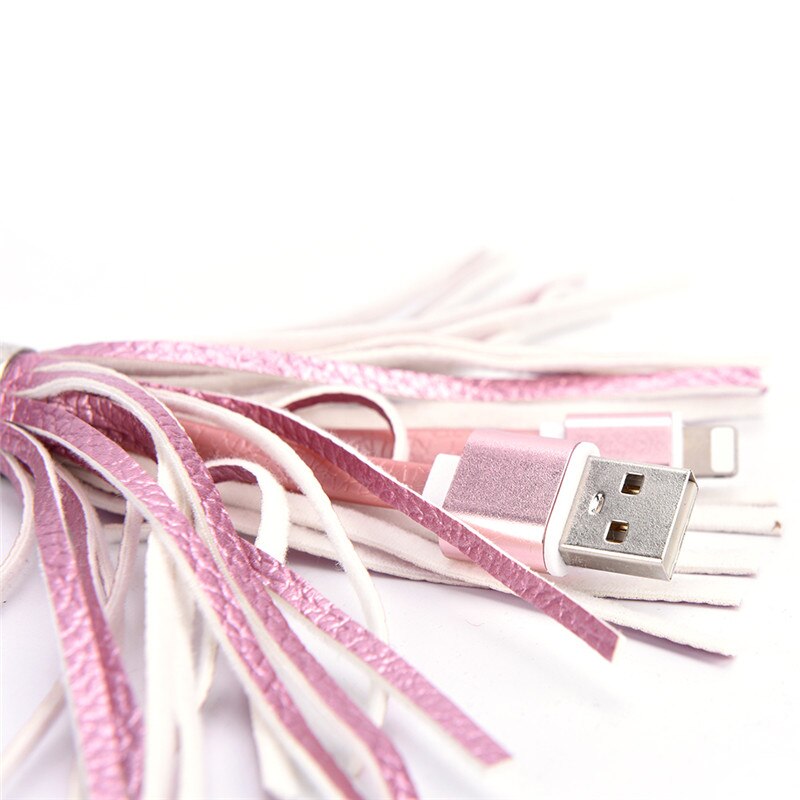 Mini USB cable phone with metal key ring data cable USB cable leather tassel key chain for iPhone