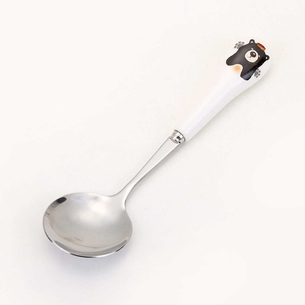 children's tableware stainless steel cutlery fork spoon cartoon stainless steel spoon set children's meal: Black bear