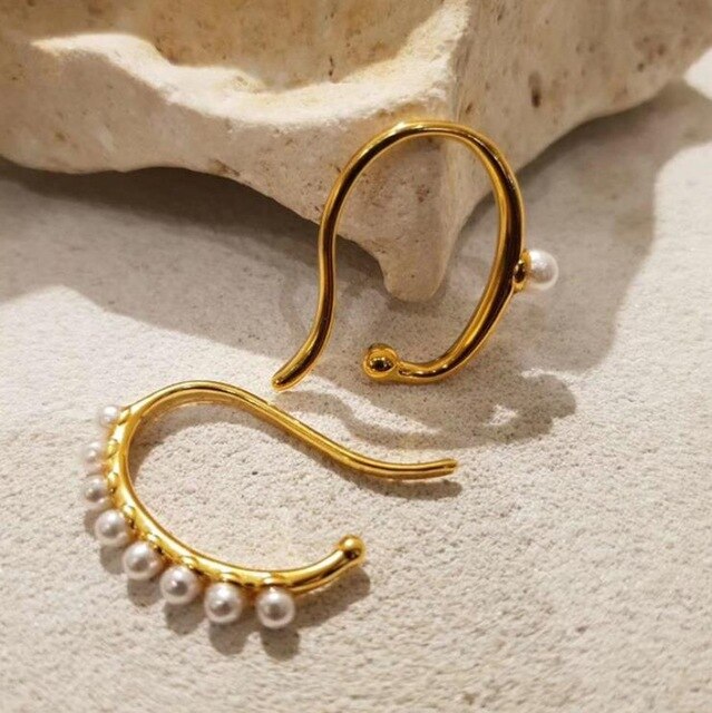 Huanzhi trendy enkel ingen piercing kurve dobbelt lag metal øreben clip cochlear clip øreringe til kvinder smykker: E