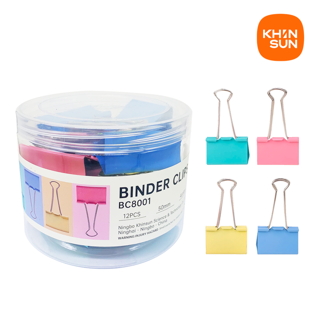 Khinsun Color Binder Clip 15/19/25/32mm Multicolor Paper clips Document File Binder school office supplies E8554A: 50mm-12 Clips
