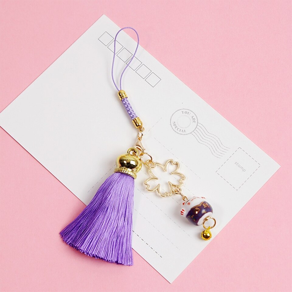 Lindo cinto para smartphone, cinto para iphone, samsung, decoração, flor de cereja, borla, sino do telefone móvel: G
