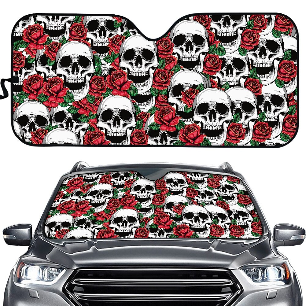 Bloem Schedel 3D Print Autoruit Anti-Uv Cover Fold-Up Zonnescherm Voor Auto Voorruit Beschermen Solar Zonneklep auto Accessoires: Blauw