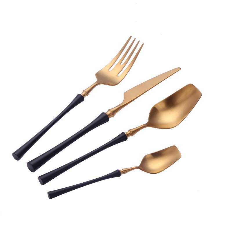 Gilded Plates Matte Gold Cutlery Set Steak Dish Dessert Tray Kitchen Dinner Plates Ceramic Dishes Bowls 1pcs: Cutlery set B(4pcs)