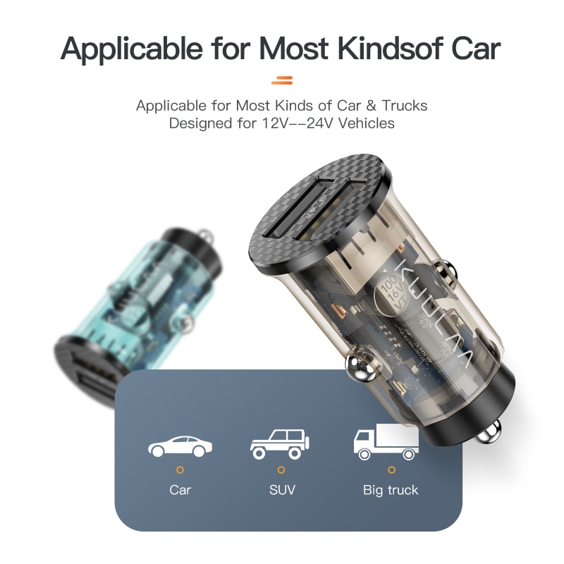 KUULAA Mini USB Car Charger 48W Fast Charging Dual USB Charger For iPhone Huawei Xiaomi Phone Fast Charge Car-Charger Adapter