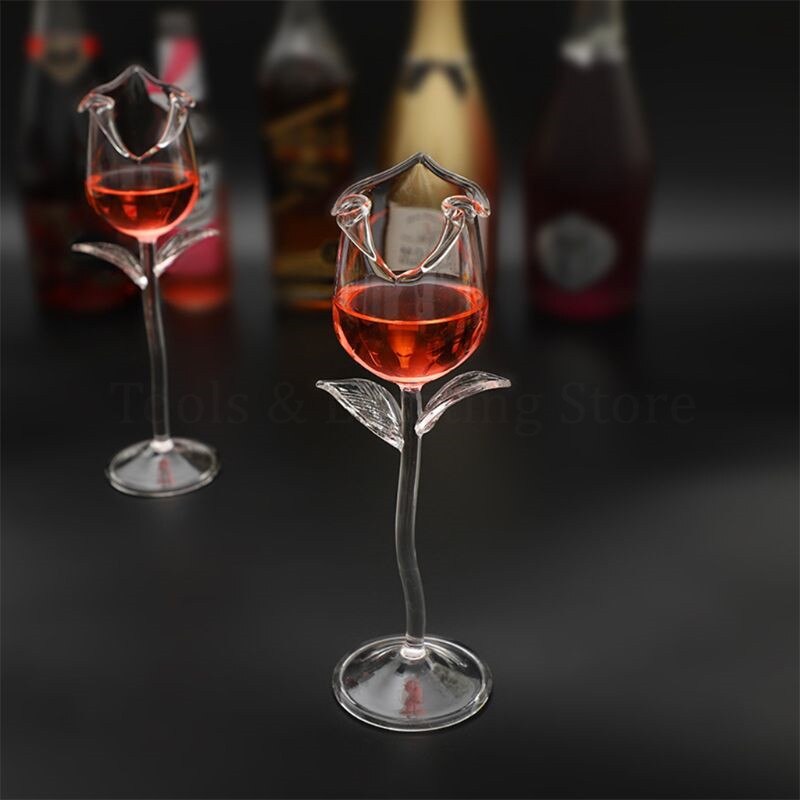 1Pcs Cocktail Glas 50-100Ml Rose Bloemvorm Fancy Rode Wijn Glas Beker Wijn Glas Party Wijn set