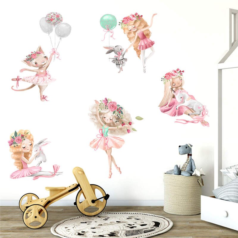 Tofok kanin ballet ballet pige væg klistermærker til baby børneværelse stue soveværelse dekoration klistermærker boligindretning forsyninger