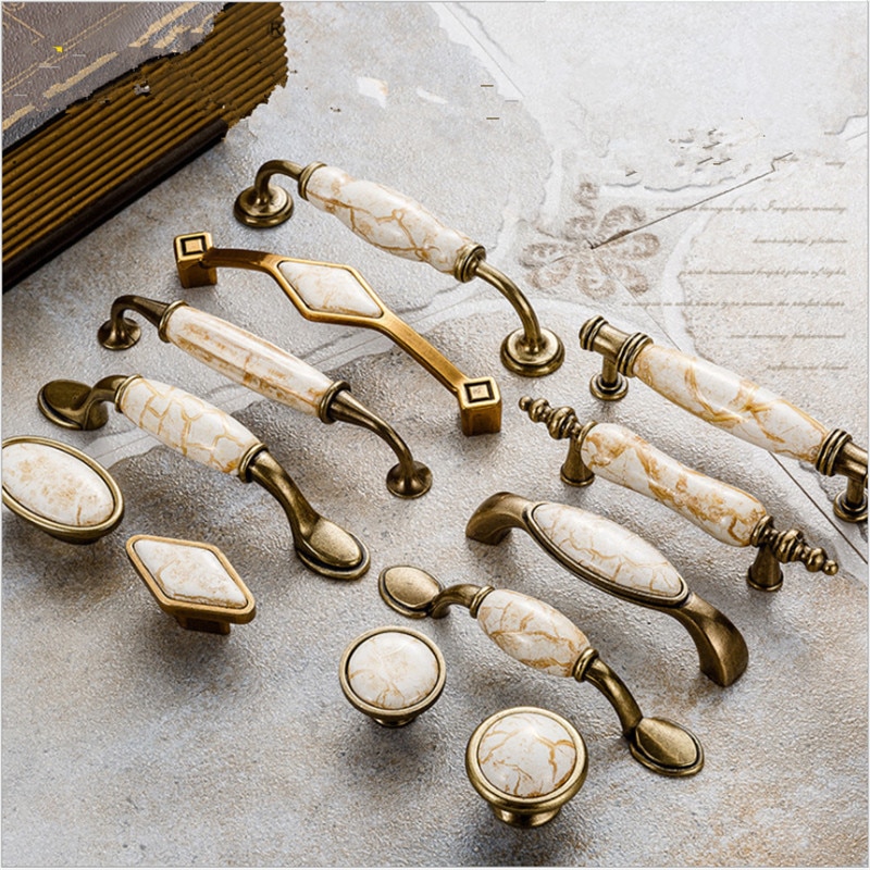 Ceramic Handles for Kitchen Cupboards Cabinet Door knobs Drawer Pulls Antique Furniture Handles Marble Vein Knobs and Handles