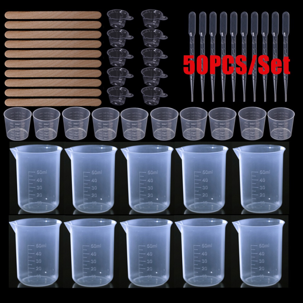 50 Stks/set Crystal Epoxy Doseren Mengen Roerder Dropper Maatbeker Ambachten Maken Asl: 50PCS Set