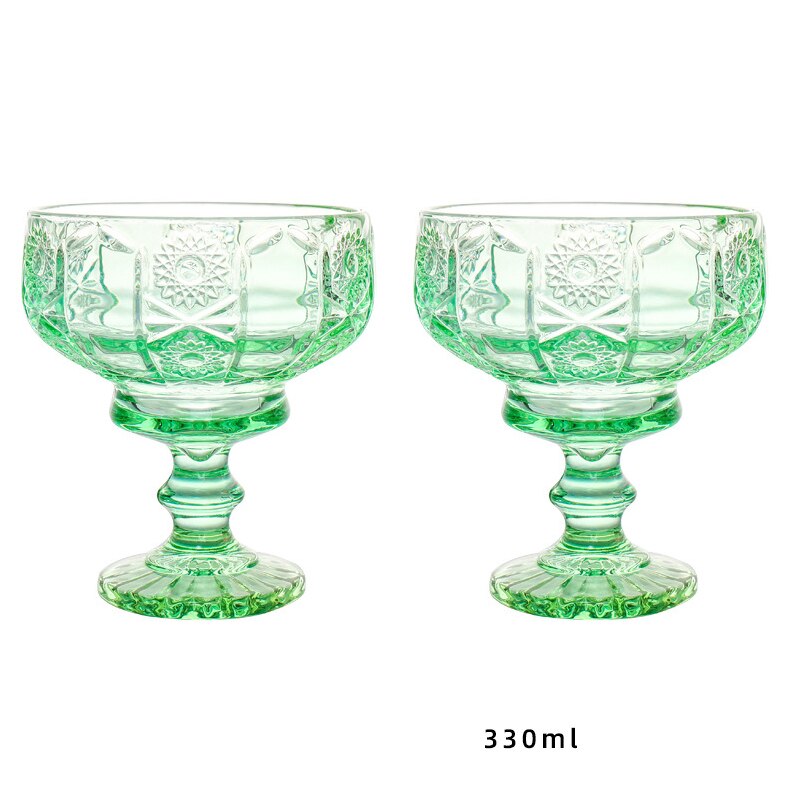 2Pcs Glass Dessert Cups Ice Cream Bowl Sundae Cup Color Retro Juice for Drinking Cup Wedding Party Wine Glasses: SunGreen