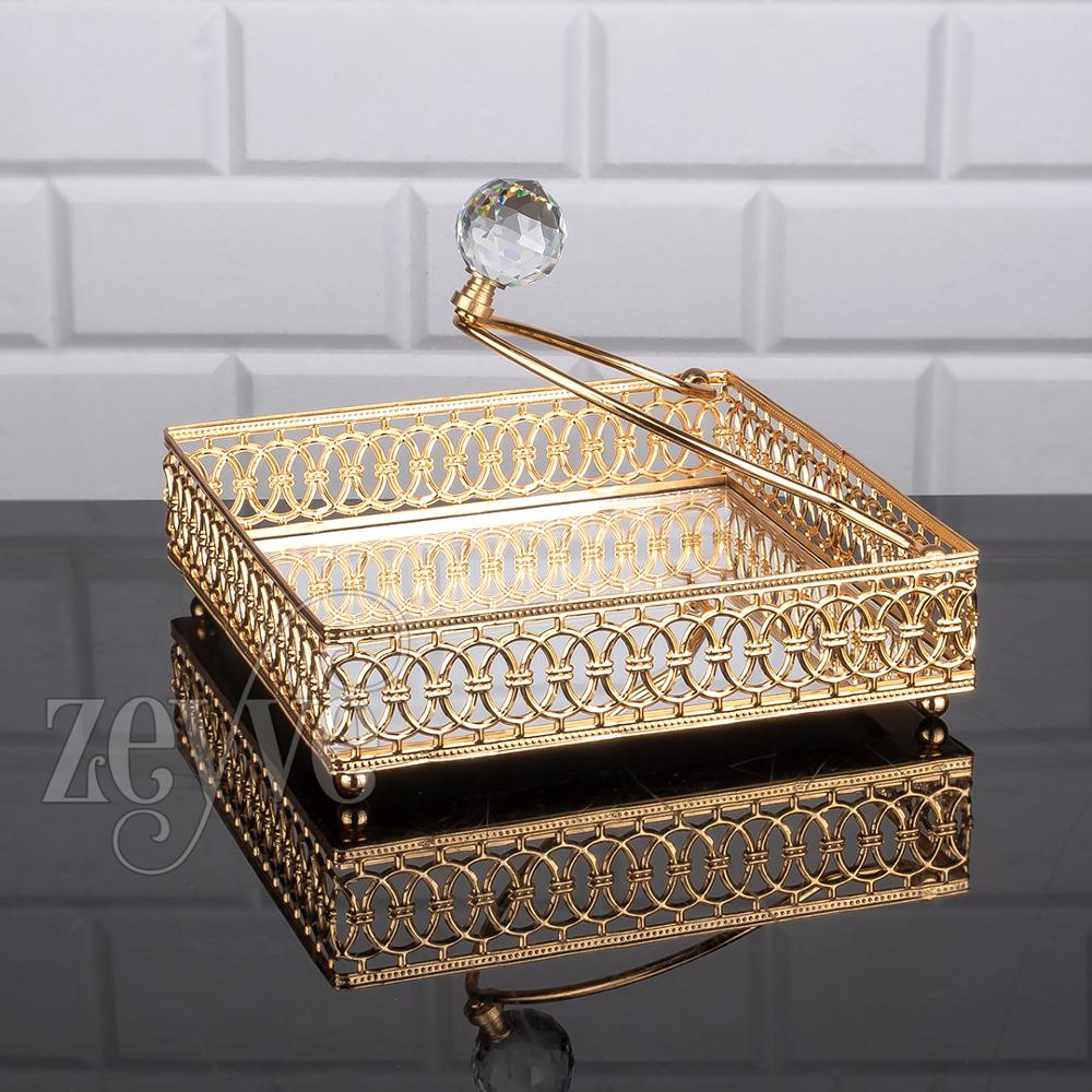 Napkin holder Serving Tray Luxury Service Plate Golden Silver Rectangle Square Turkish Arabic Oriental Eastern: Golden 18 cm (7 inches)