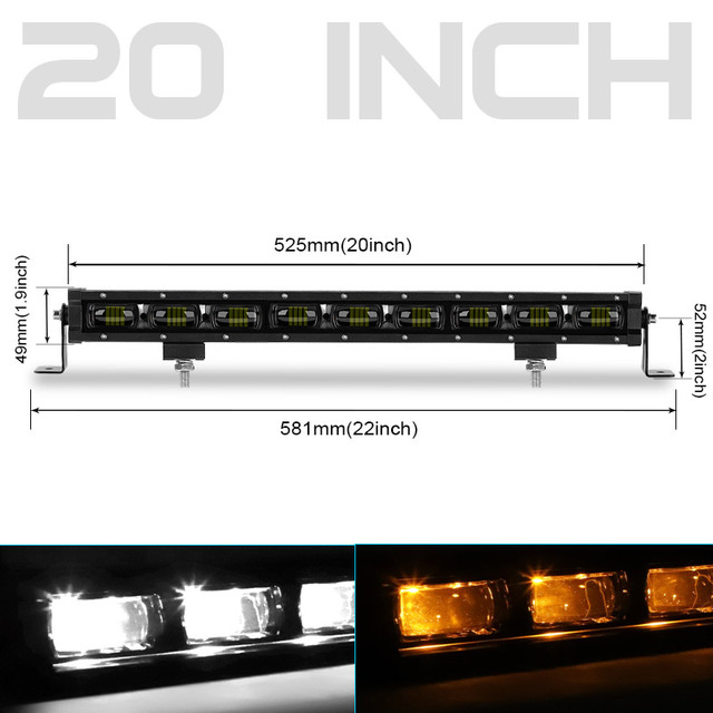 6D Lens 8 14 20 Inch Enkele Rij Led Licht Werk 4X4 Offroad Amber Wit Led Licht Bar voor Offroad 4WD Truck Atv 12V 24V Barra Led