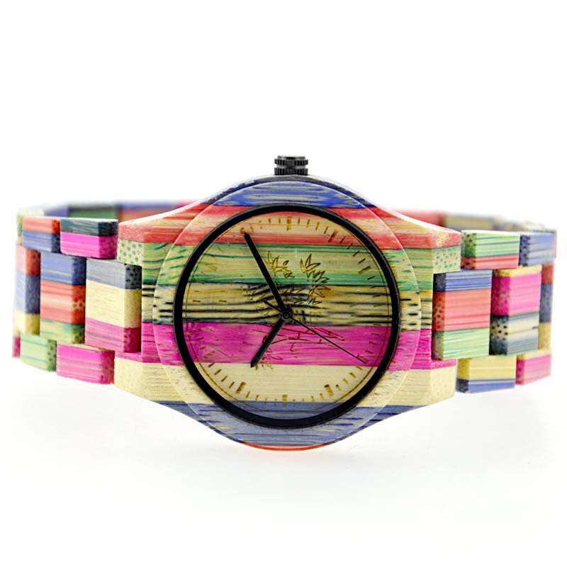Vrouwen regenboog houtnerf horloge vrouwen houten polshorloge quartz houten horloges relogio feminino relojes voor mannen vrouwen