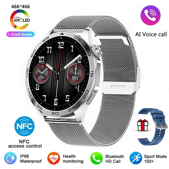 2024 novo para huawei xiaomi gt4 pro relógio inteligente masculino nfc gps rastreador amoled 466*466 tela hd freqüência cardíaca bluetooth chamada smartwatch: Rosa