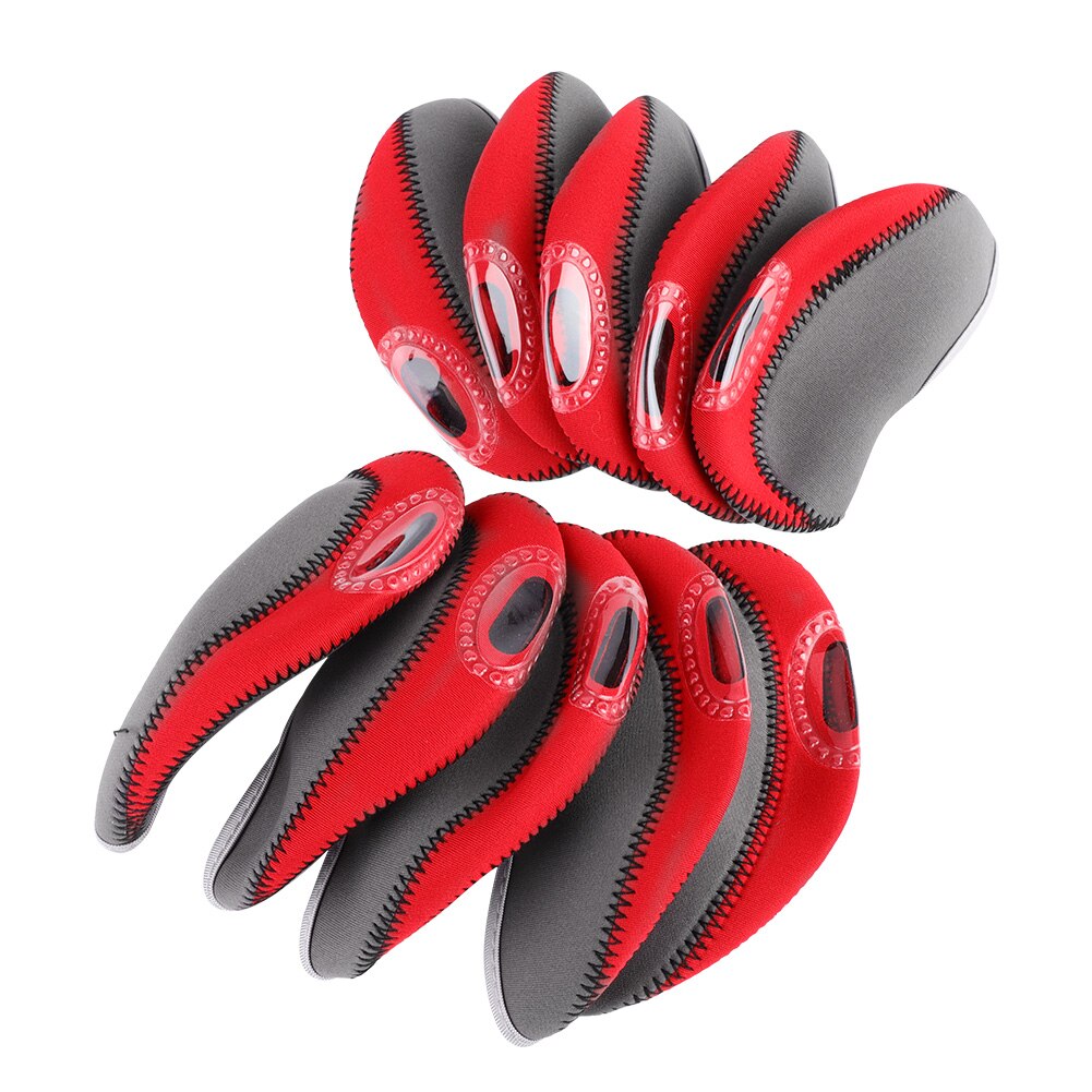 10 st golf järnklubba överdrag klubbor skydd headcover set golfklubba skydd: Röd