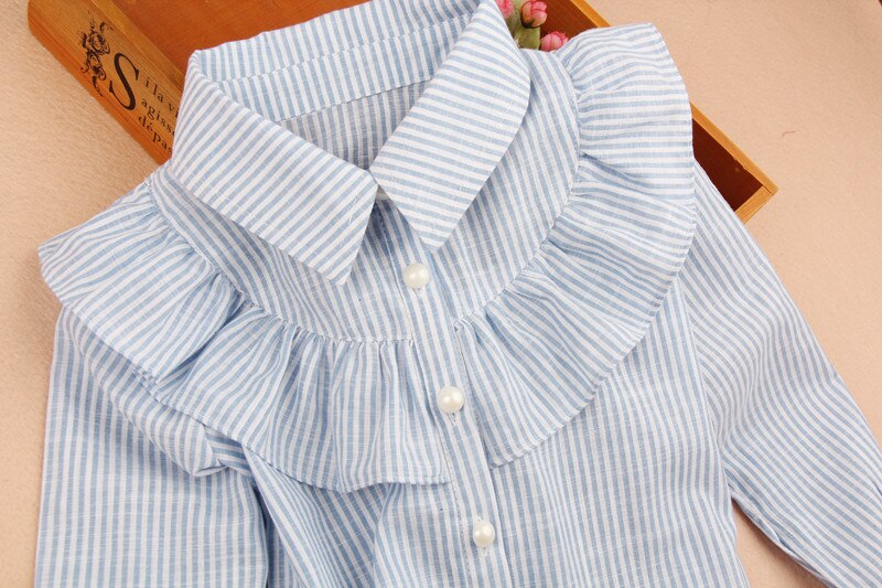 2-16 Jaar Baby Peuter Tiener School Meisjes Blouse Fall Lange Mouwen Turn-down Kraag Gestreepte Meisje Tops Kids Shirts AA2495