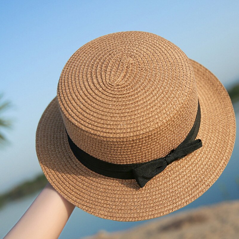 Kvinnor solhatt sommar strand stråhatt dam femme resor bowknot panama hatt platt hona