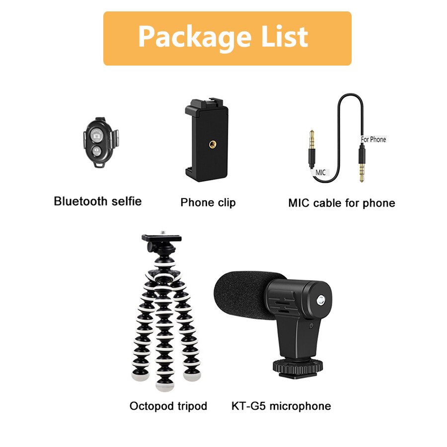 Jumpflash Vlog Selfie Flexible Tripod with Remote Control Microphone LED Light Holder for Smartphone & Motion Camera Tripod: B