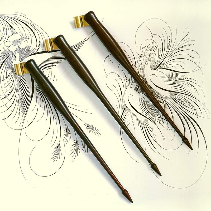 Schuine Kalligrafie Pen Houder Engels Koperplaat Script Antieke Massief Houten Dip Pen Houder Dip Pen