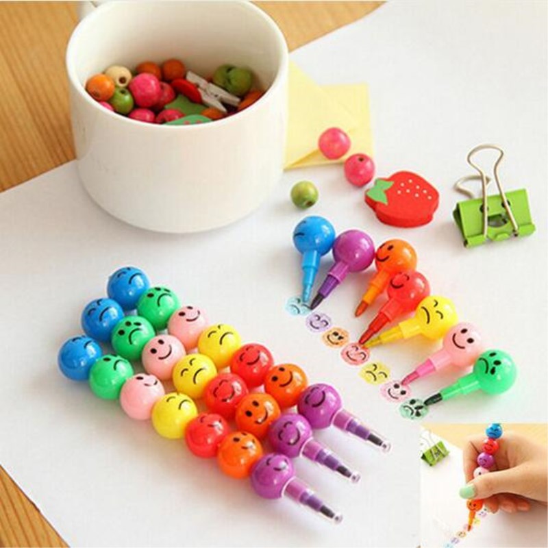 Sugar-Coated Haws Cartoon Smile Graffiti Pen 7 Colors Crayons Wax Crayon Stationery for Kids