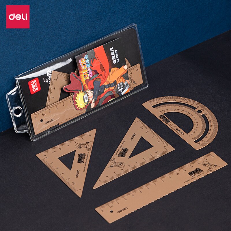 Deli 4pcs/set Aluminium Ruler Set Metal Geometry Maths Drawing compass stationery Rulers mathematical for School: green