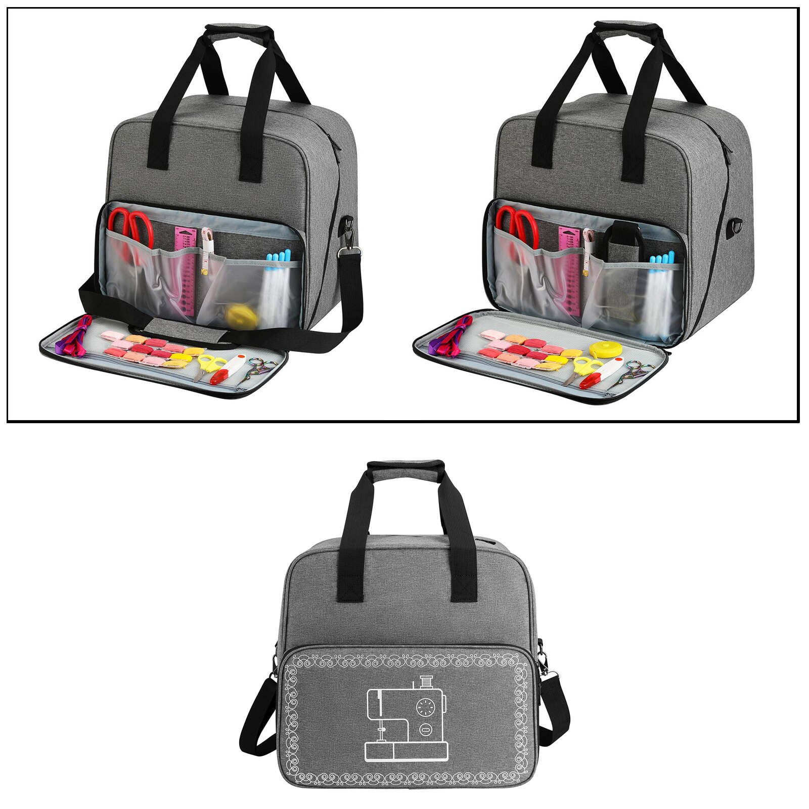Foldable Sewing Machine Carry Case Padded Storage Cover Bag with Extra Pockets
