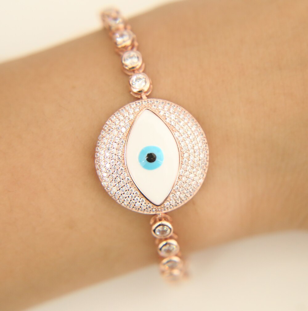 Lucky Luxe Big Evil Eye Charm Tennis Cz Armband Turkse Chic Eye Sieraden