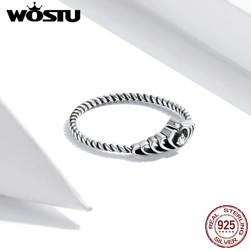 WOSTU authentique 925 en argent Sterling 925 éblouissante princesse couronne forme bague pour les femmes fête de mariage bijoux Anel CQR663