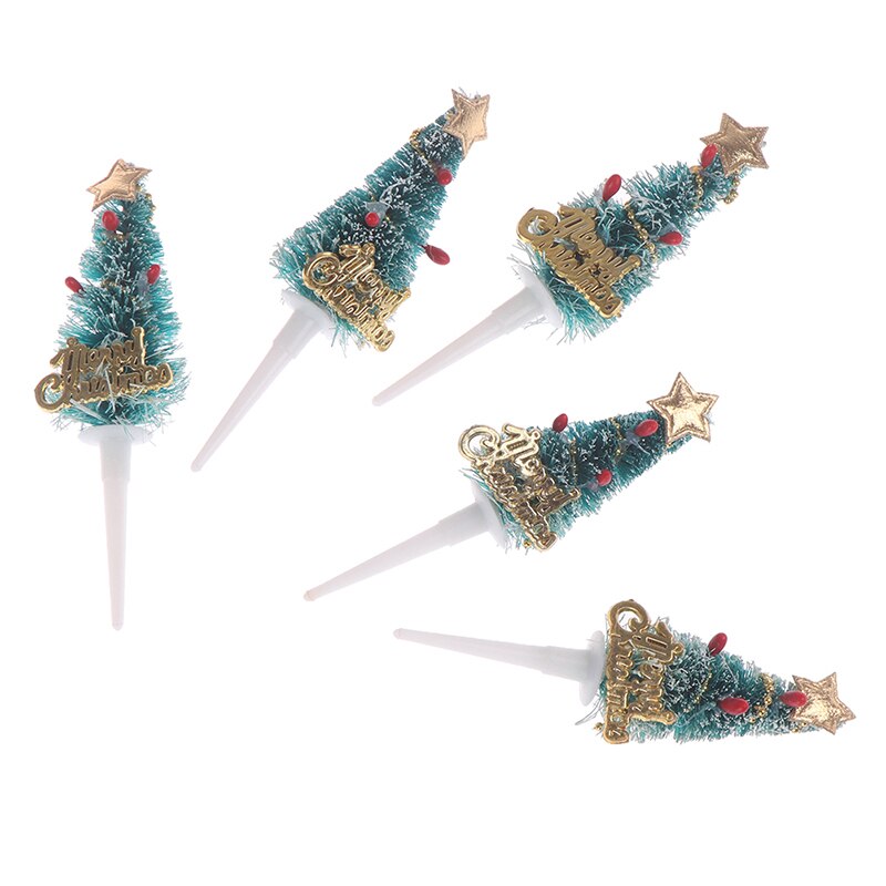 Mini Christmas Tree Cake Topper Year Xmas Kids Birthday Party Cake Decor 5pcs/set