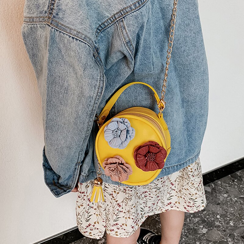 Autumn and Winter Small Round Bag Cute Flower Handbags Purse Simple Shoulder Diagonal Package Messenger Bag