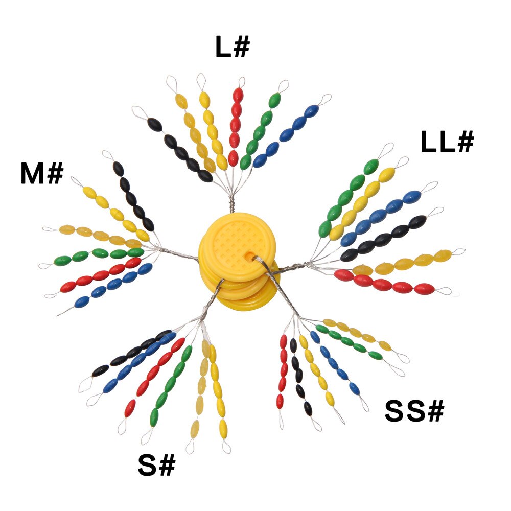 Caoutchouc multicolore pour espace haricots 60 pièces, forme ovale, fixe bouées, Bobber flotteur, arrêts pour matériel de pêche,