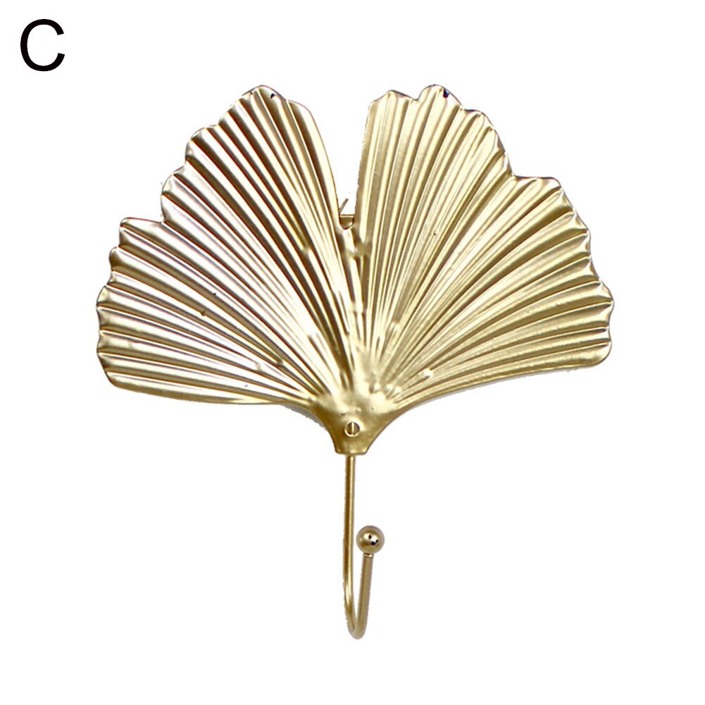 Metal Leaf Shape Wall Mounted Hanging Hook for Home Living Room Wardrobe Clothes Hat Scarf Key Bag Hanger Rack Wall Decoration: Golden C