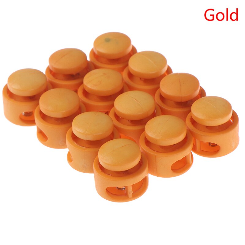12pcs Double Hole Spring Cord Lock Round Ball Shaped Toggle Stoppers Stop Sliding Cord Fasteners Locks Buttons Ends Replacement: Gold