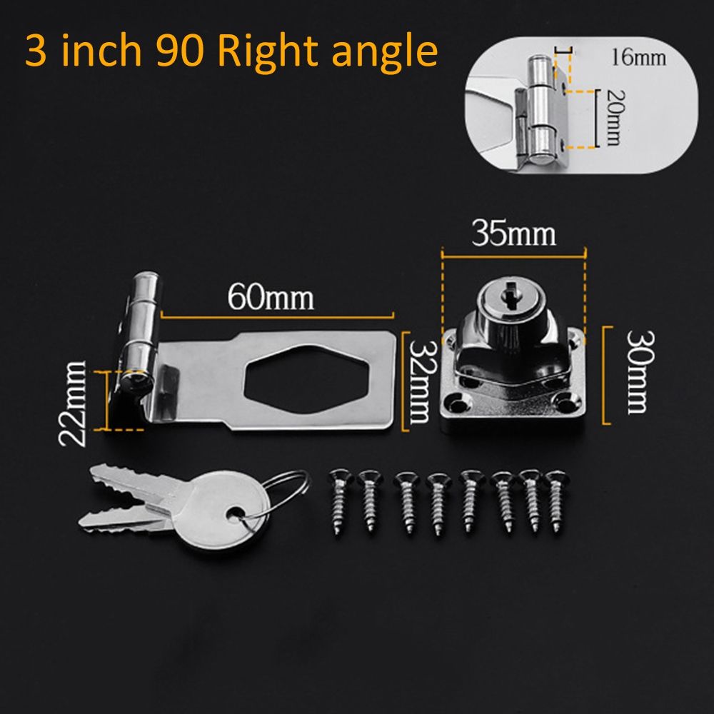 Locking Hasp and Staple with Keys Padlock Cupboard Shed Garage Lock: 3 inch  Right angle