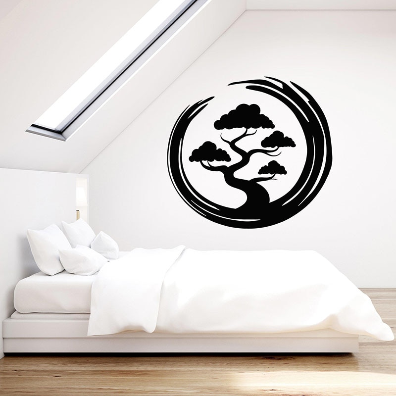 Bonsai Tree Circle Zen Japanese Vinyl Wall Stickers Decal Home Decor Living Room Art Mural
