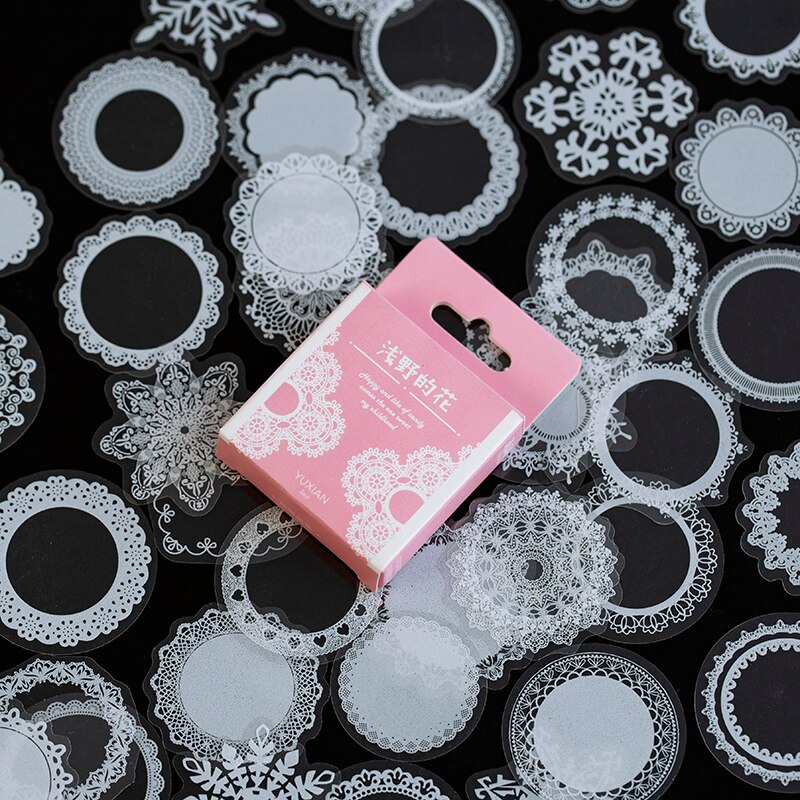 50 stuks/pak witte kanten transparante schattige kawaii decoratie stickers in een doosje voor planners, scrapbooks, briefpapier, japanse dagboekstickers: 4