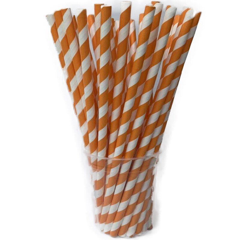 25Pc Papier Rietjes Gestreepte Wegwerp Party Paper Rietje Servies Bruiloft Verjaardag Partij Decoratie Baby Shower Benodigdheden: Orange