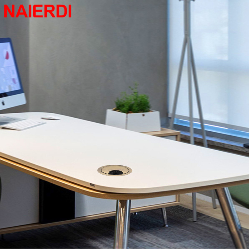 NAIERDI 50/53/60/80mm Cable Hole Cover Zinc Alloy Round Table Wire Hole Covers Outlet Port Computer Desk Grommet Line Holder