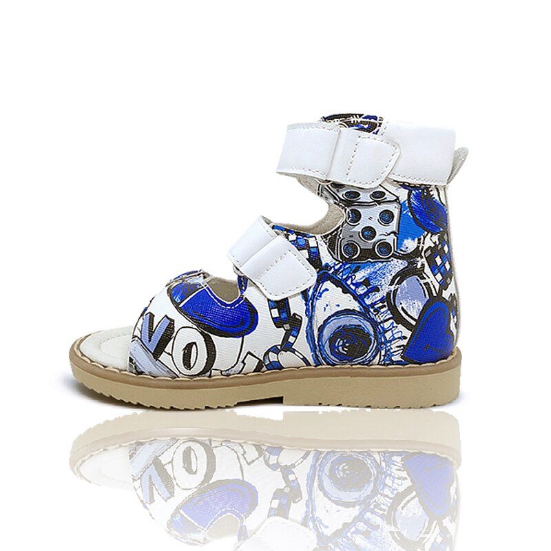 Ortoluckland kleinkind jungen walking sandalen leder orthopädische schuhe für kinder kinder schnalle muster starre plattfuß schuhe