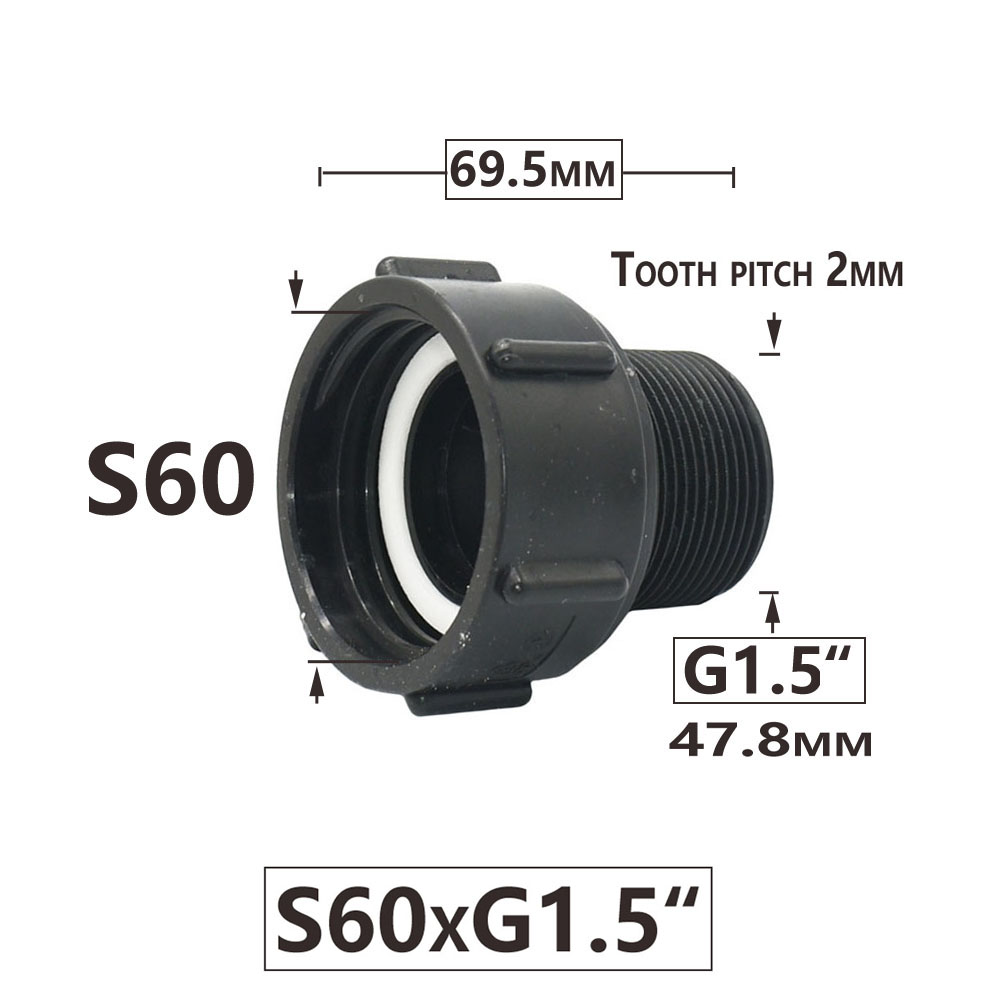 IBC Tank Adapter S60 To 1.5" 2" 63/75/80/100mm Male Female Thread Connector Water Tap Connectors Replace Ment Fittings Coupler: WHITE