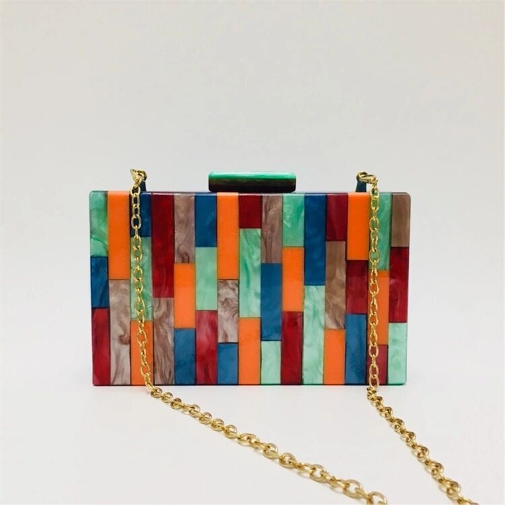 Brand Acryl Avondtassen Luxe Vrouwen Multi-color Patchwork Clutch Purse Lady Dress Party Prom Wedding Handtas