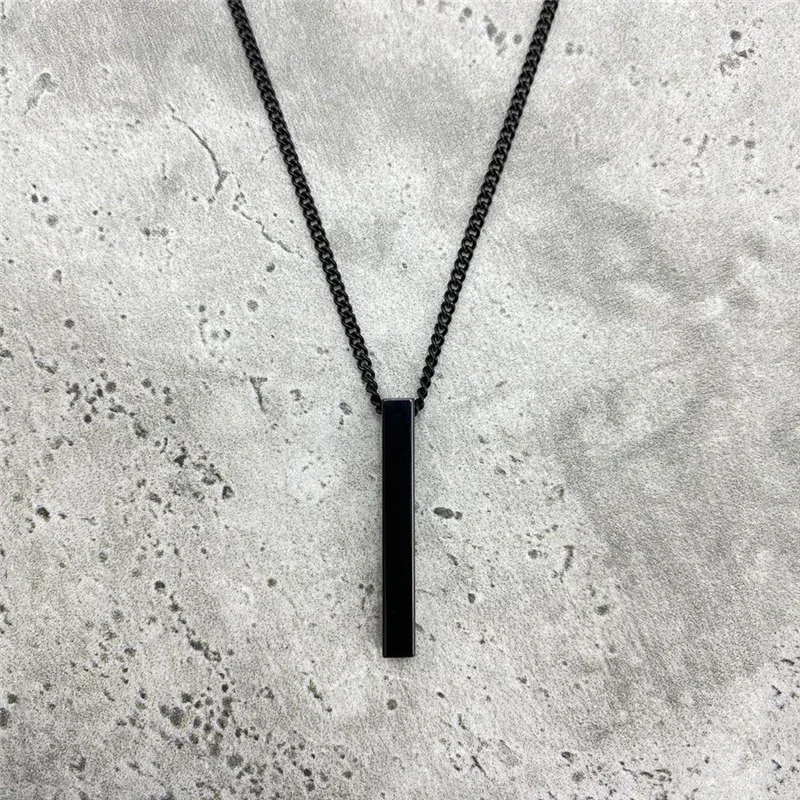 Collares de barra vertical 3D impermeables para hombres, colgante geométrico minimalista de acero inoxidable con cadena de caja, joyería de collar masculino: Color acero