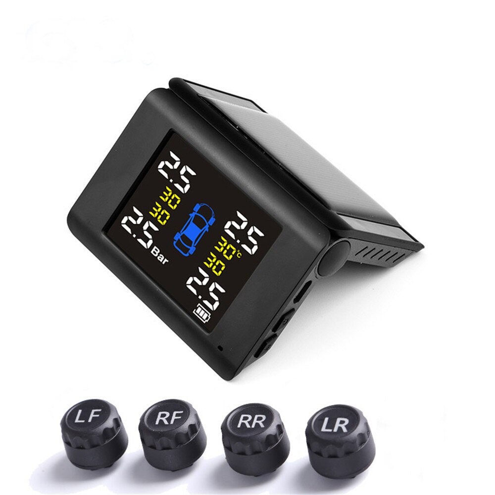 TPMS Solar Tire Pressure Monitoring System 4 External Sensor Car Security Alarm Folding Tire Pressure Monitor System: Black
