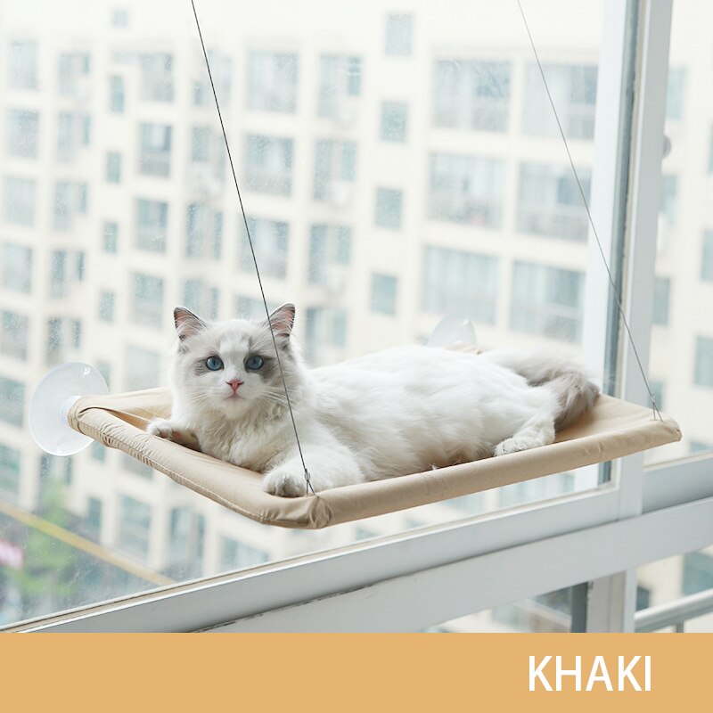Hamac à fenêtre pour chat, produit de mise à niveau, ventouse suspendue, tissé, fournitures de jouets pour animaux de compagnie: opp Khaki