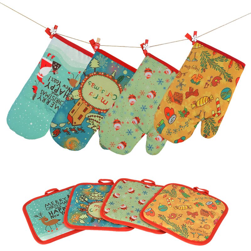 Gants anti-brûlure en coton pour micro-ondes, fournitures de cuisine, maniques anti-brûlure, décor de fête de noël à la maison, 2 pièces/ensemble
