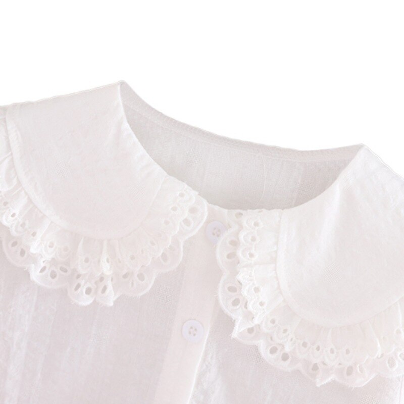 Meninas do bebê blusa camisas brancas algodão rendas camisa outono manga longa turn-down collar criança crianças topos da criança