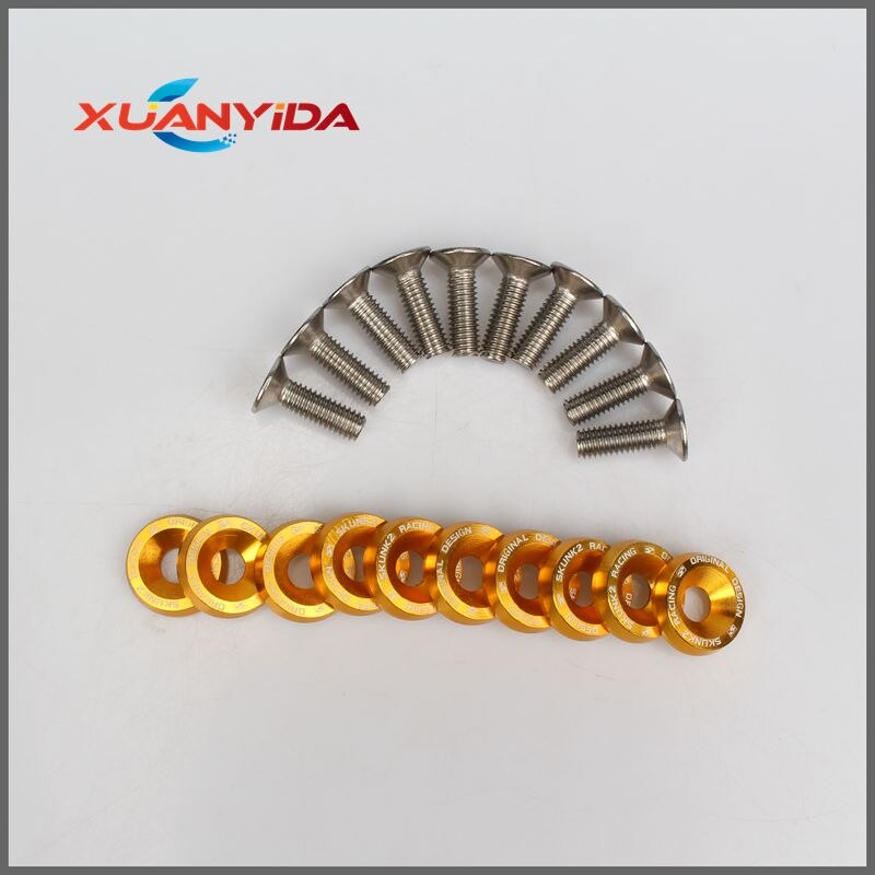 Xuanyida Racing 10PC M6 CNC Billet Aluminum Fender Bumper Washer Bolt Engine Bay Dress Up Kit : Gold